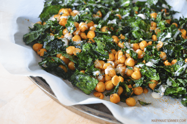Roasted Kale and Chickpea Salad with Lemon Tahini Dressing » Mary Makes ...